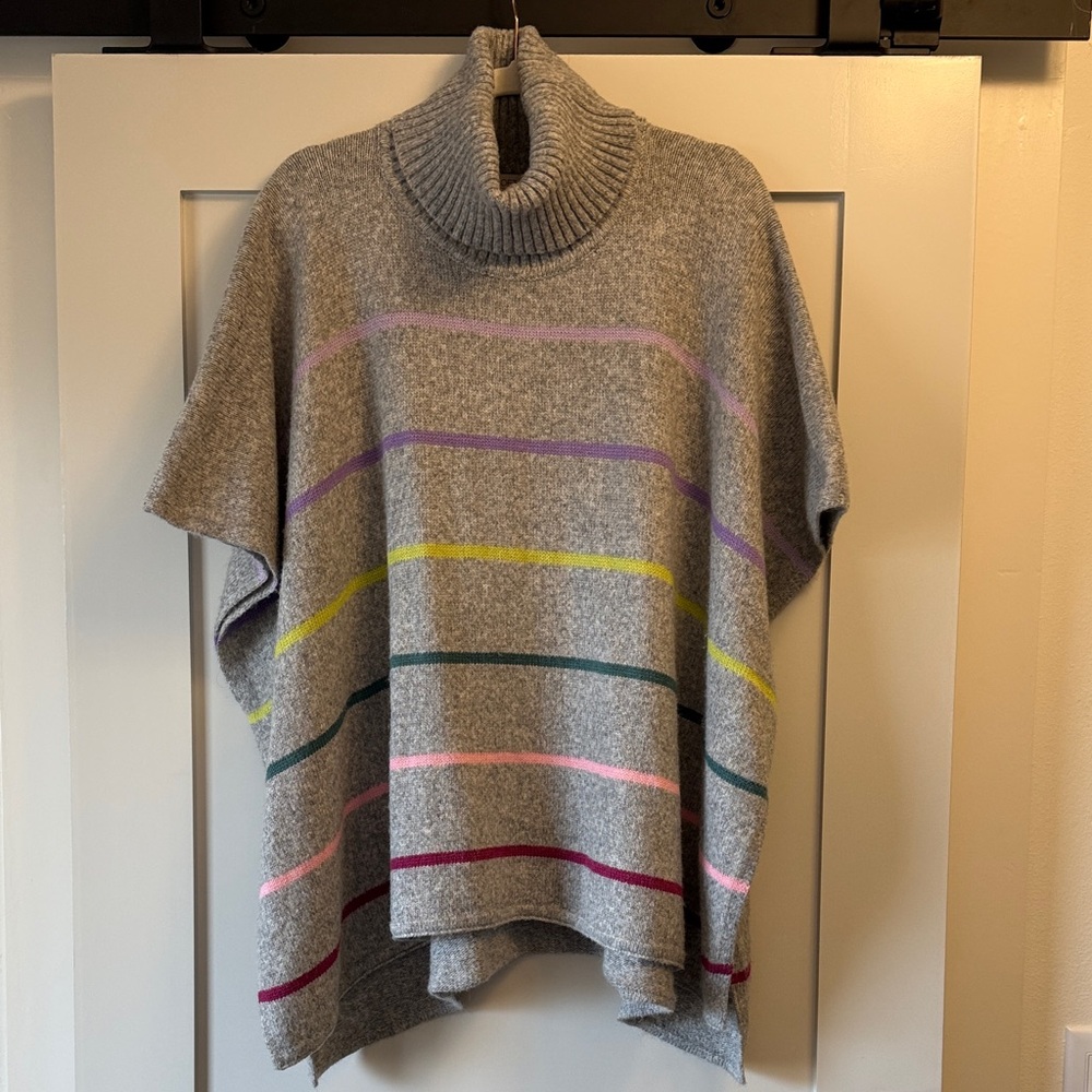 LOFT Multicolor Striped Gray Turtleneck Poncho Sweater